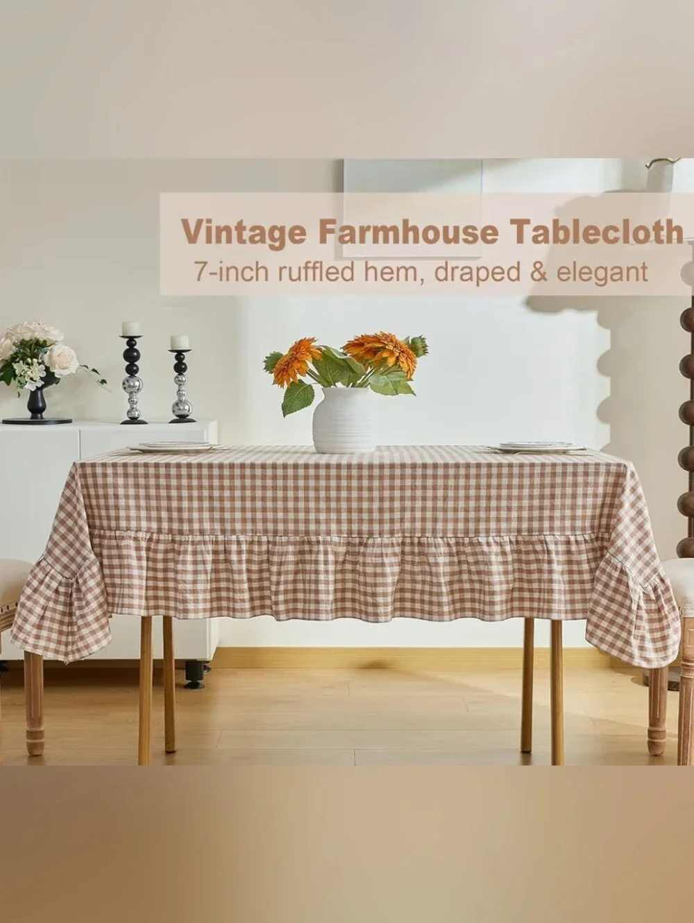 Ruffled Gingham Cotton Tablecloth Rectangular 120x60 In